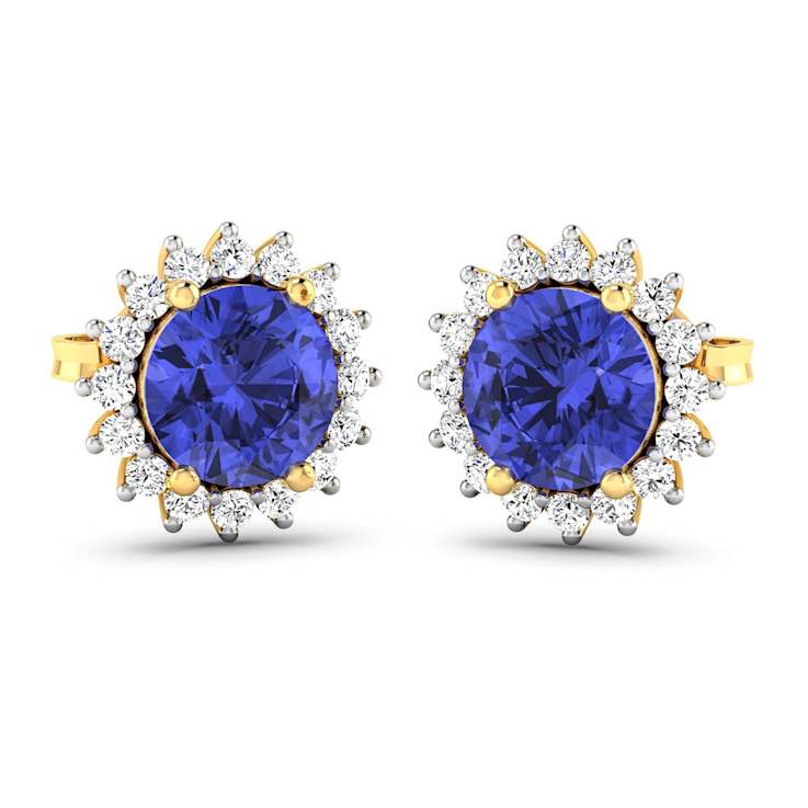 1.44ctw 14K Yellow Gold Tanzanite and White Diamond Halo Earrings