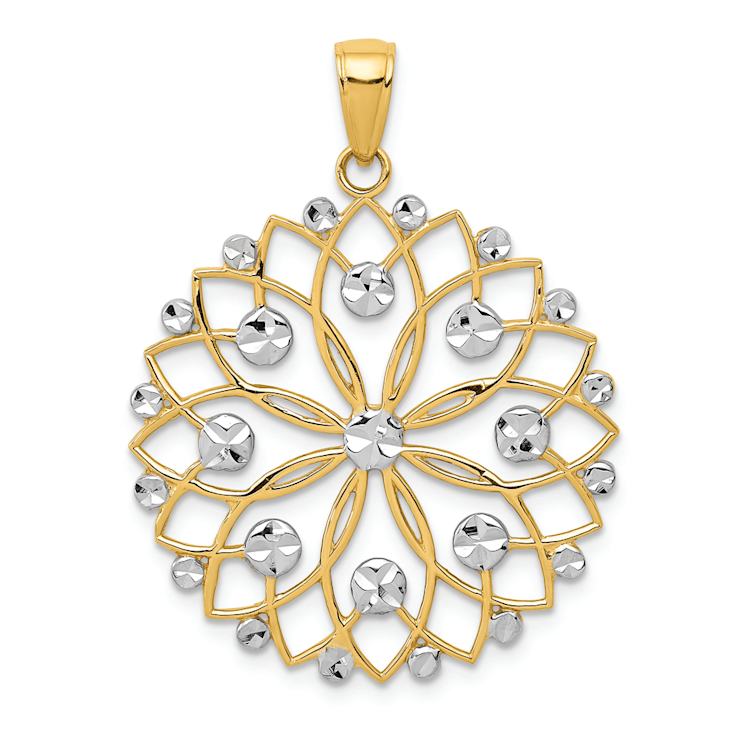 14k Two-tone Gold Diamond-Cut Flower Pendant