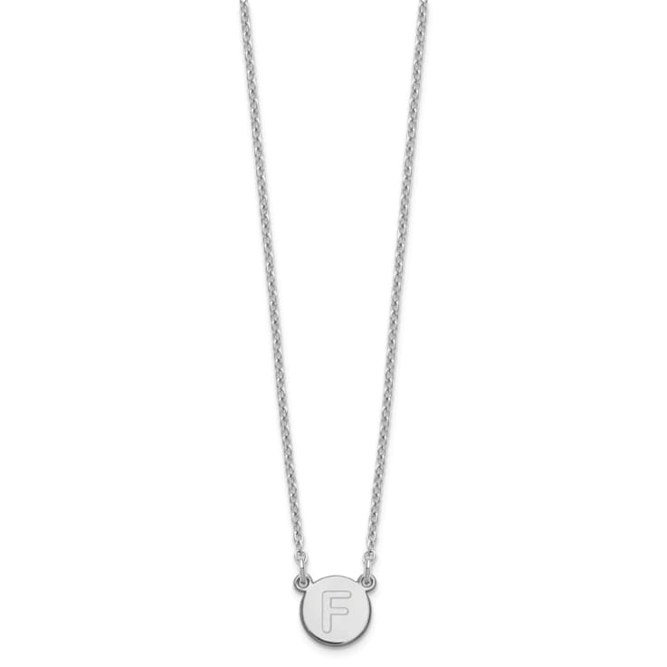Rhodium Over Sterling Silver Tiny Circle Block Letter F  Initial Necklace