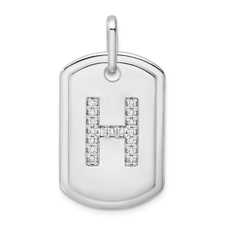 Rhodium Over 14k White Gold Diamond Initial H Dog Tag Charm