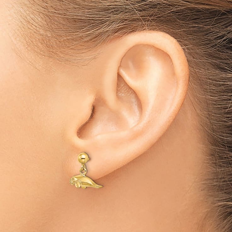 14k Yellow Gold 3D Polished Mini Manatee Dangle Earrings
