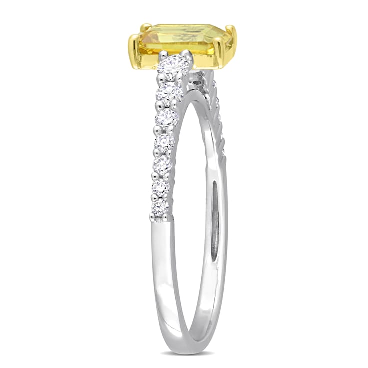 Yellow Sapphire and Diamond 14K White Gold Ring 1.10ctw