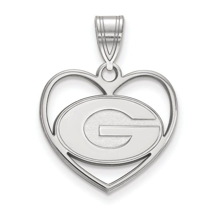 Rhodium Over Sterling Silver LogoArt University of Georgia Heart Pendant