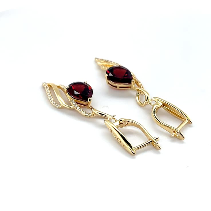 Red Garnet 14K Yellow Gold Over Sterling Silver Pear Drop Earrings