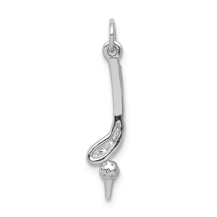Rhodium Over 14k White Gold Textured Diamond Golf Club and Ball Pendant