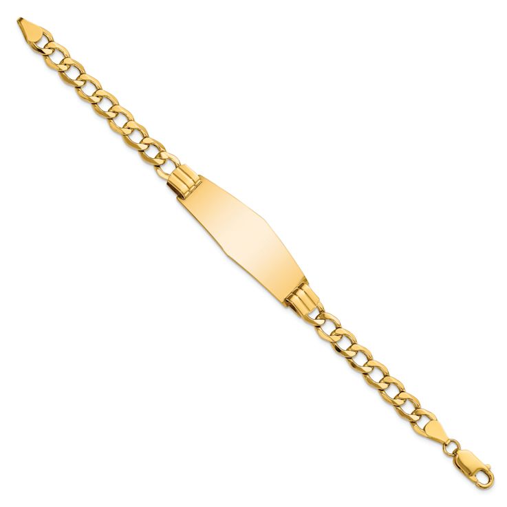14k Yellow Gold Soft Diamond Shape Curb Link ID Bracelet