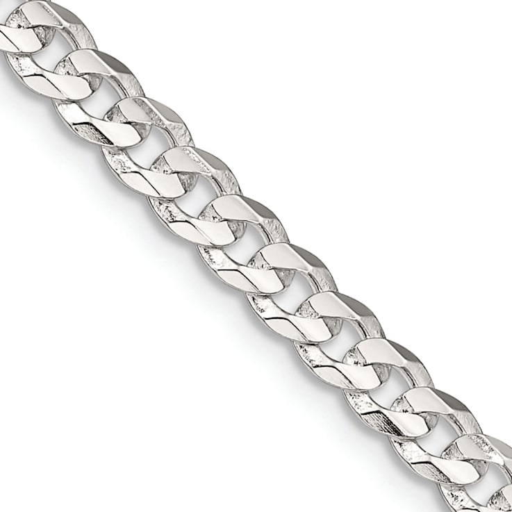 Sterling Silver 4.5mm Concave Beveled Curb Chain Bracelet