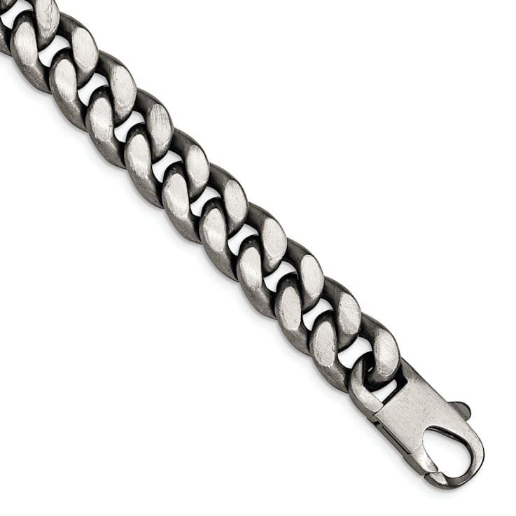 Ruthenium Over Sterling Silver Antiqued Brushed Curb Link Bracelet