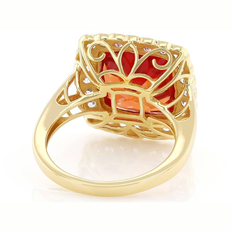 Lab-Created Padparadscha Sapphire And White Zircon Ring In 18K Gold Over
Sterling Silver 9.26ctw