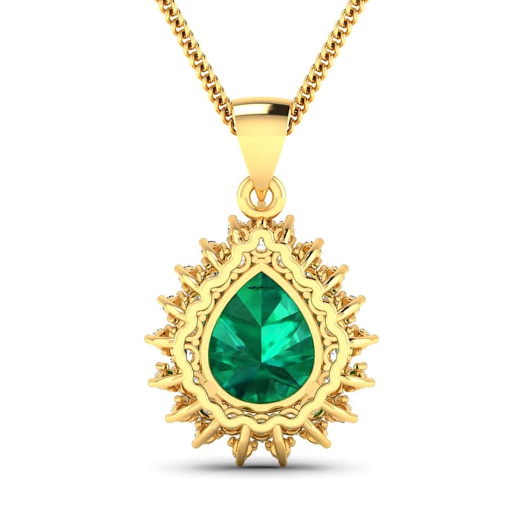2.85ctw 14K Yellow Gold Zambian Emerald and White Diamond Pendant with
18 inch Cable Chain