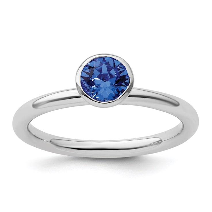 Sterling Silver Stackable Expressions High 5mm Blue Crystal Ring