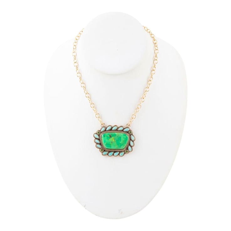 Barse Jewelry Legacy Lime Green and Blue Composite Turquoise Gold Tone Necklace