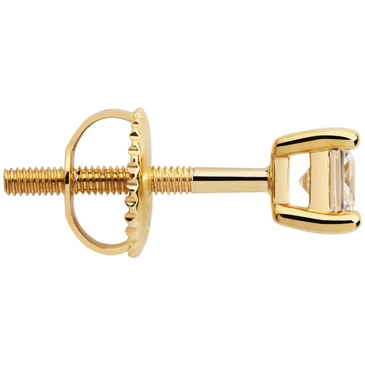 White Cubic Zirconia 14k Yellow Gold Studs With Velvet Gift Box 0.60ctw