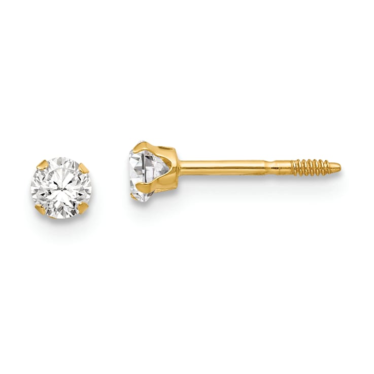 14k Yellow Gold 3mm Cubic Zirconia Stud Earrings