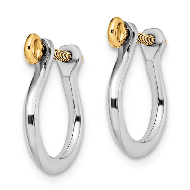 Rhodium Over Sterling Silver Polished 3D Small Shackle with 14k Yellow
Gold Accent Screw Earrings