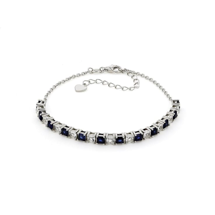 Lab Created Blue and White Sapphire Rhodium Over Sterling Silver Bracelet