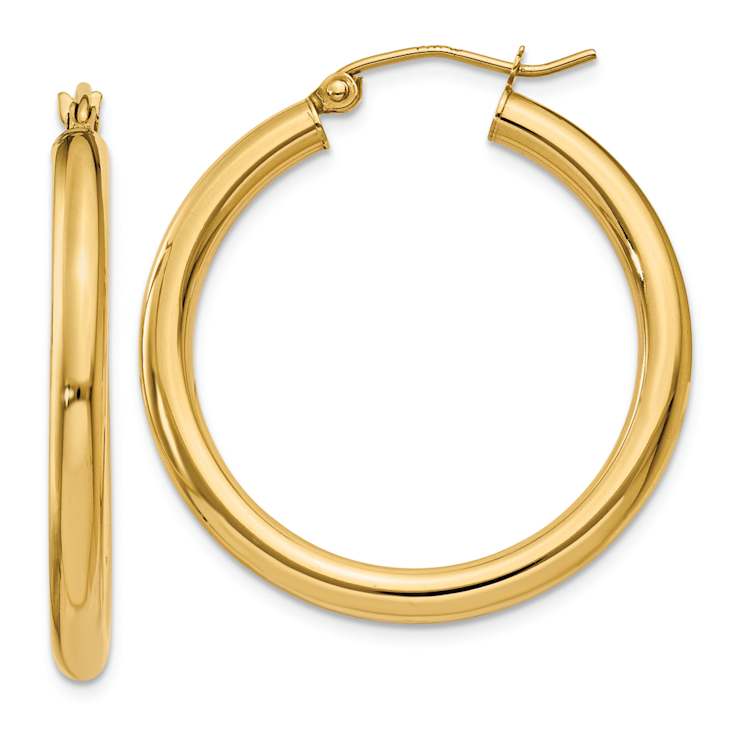 14k Yellow Gold 1 3/16" Polished Tube Hoop Earrings