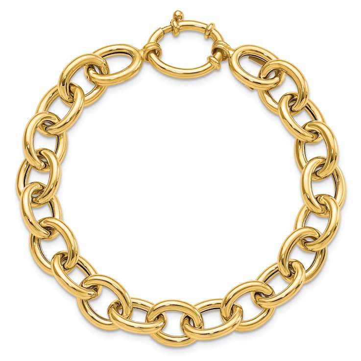 14k Yellow Gold 11mm Polished Fancy Oval Link Bracelet