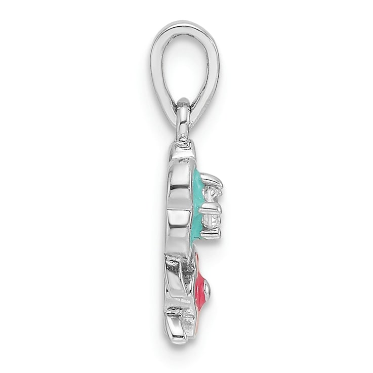 Rhodium Over Sterling Silver Blue and Pink Enamel with Cubic Zirconia
Floral Children's Pendant