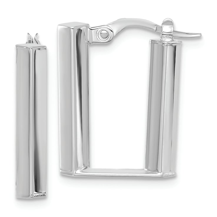 Rhodium Over 14k White Gold 13/16" Polished U Shape Hoop Earrings