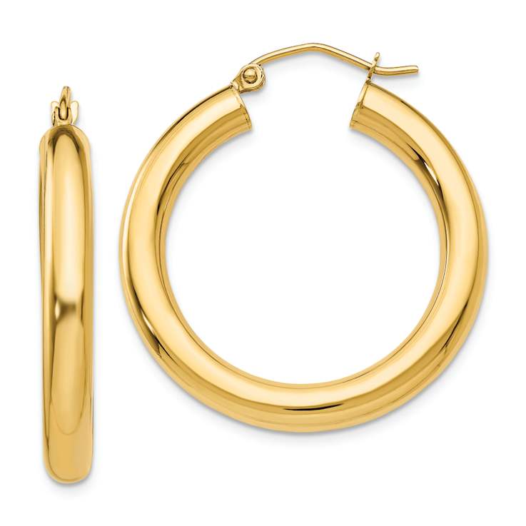 14k Yellow Gold Polished 1 3/16" Tube Hoop Earrings