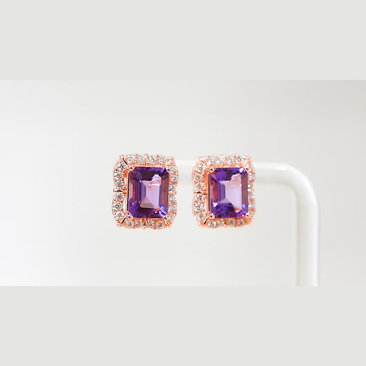 Amethyst and CZ 4.36 Ctw Octagon 18K Rose Gold Over Sterling Silver
Center Design Earrings Jewelry