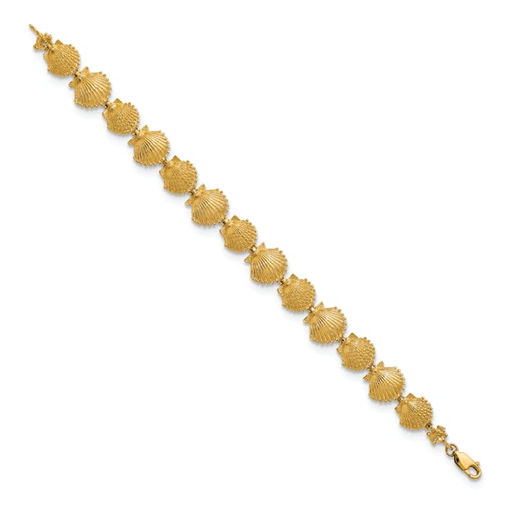 14k Yellow Gold Textured Shells Link Bracelet