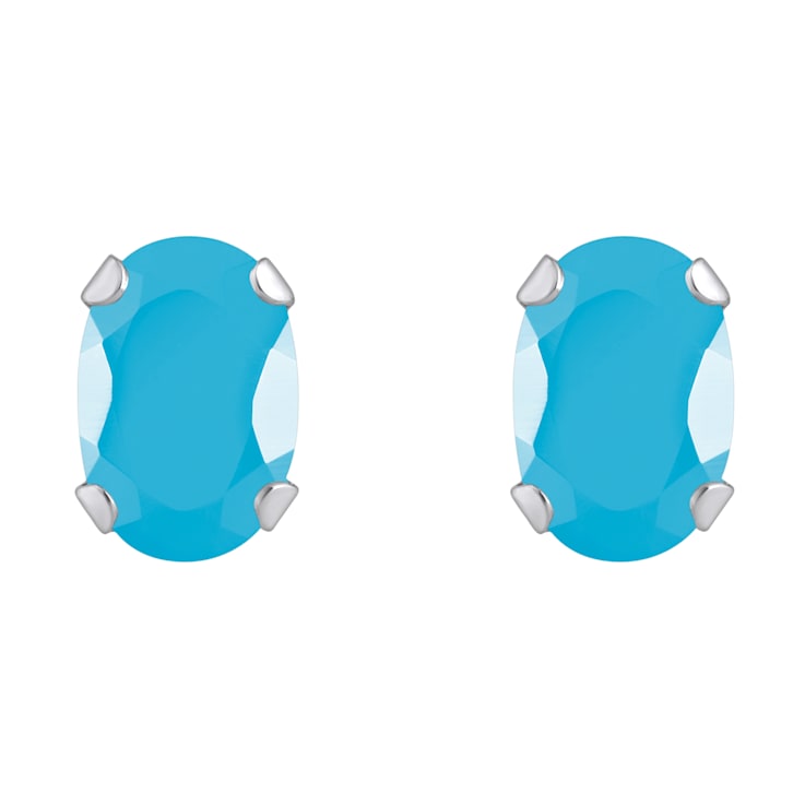 6x4mm Oval Turquoise Rhodium Over 10k White Gold Stud Earrings