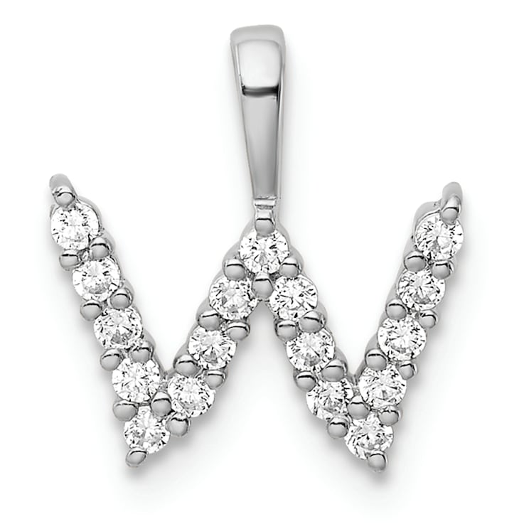 Rhodium Over 14K White Gold Lab Grown Diamond Letter W Initial Pendant