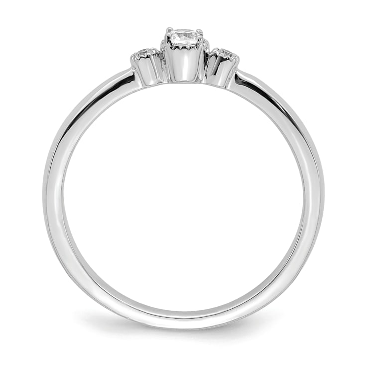 Rhodium Over 14K White Gold Petite Beaded Edge Round Diamond Ring 0.1ctw