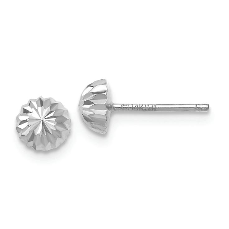 Rhodium Over 14k White Gold Polished and Diamond-Cut 5mm Half Ball Stud Earrings