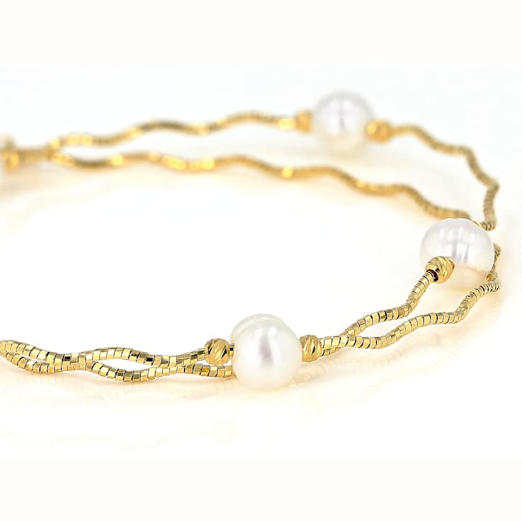 Freshwater Pearl Station Necklace In 18k Yellow Gold Over Sterling
Silver Necklace