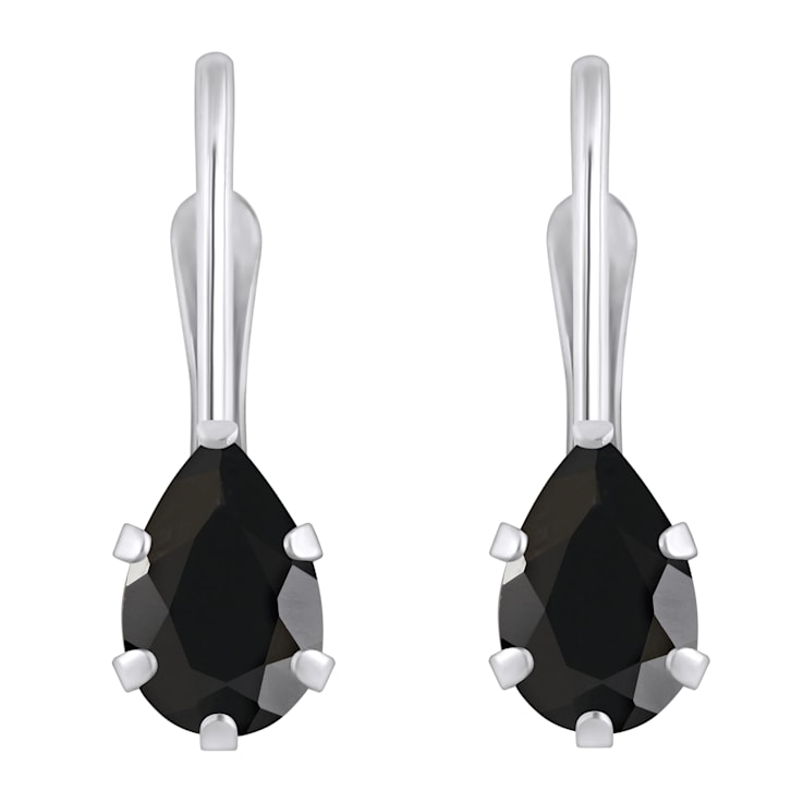 6x4mm Pear Shape Black Onyx Rhodium Over 10k White Gold Drop Earrings