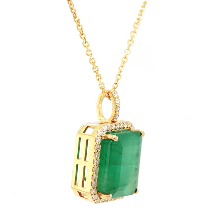 7.83 Ctw Emerald and 0.30 Ctw White Diamond Pendant in 14K YG