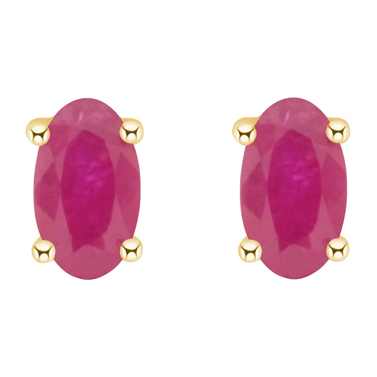 5x3mm Oval Ruby 14k Yellow Gold Stud Earrings