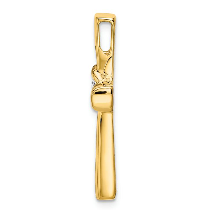 14k Yellow Gold Polished Diamond Cross Chain Slide Pendant