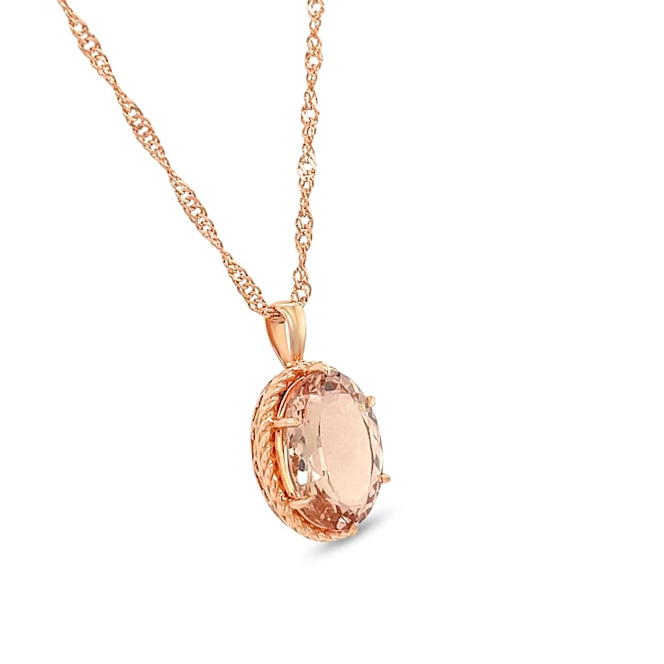 14K Rose Gold 14x10mm Oval Morganite Pendant 5.16ctw