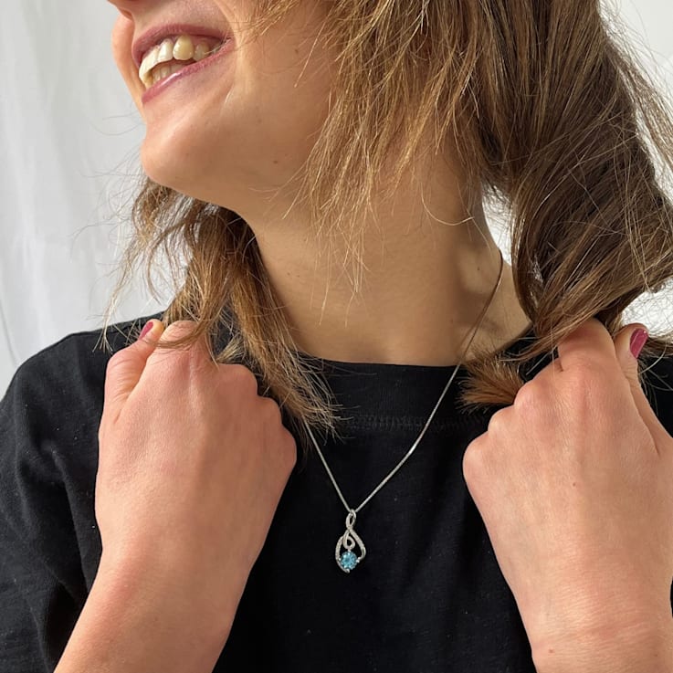 Round Blue Topaz and White Sapphire Sterling Silver Pendant With Chain