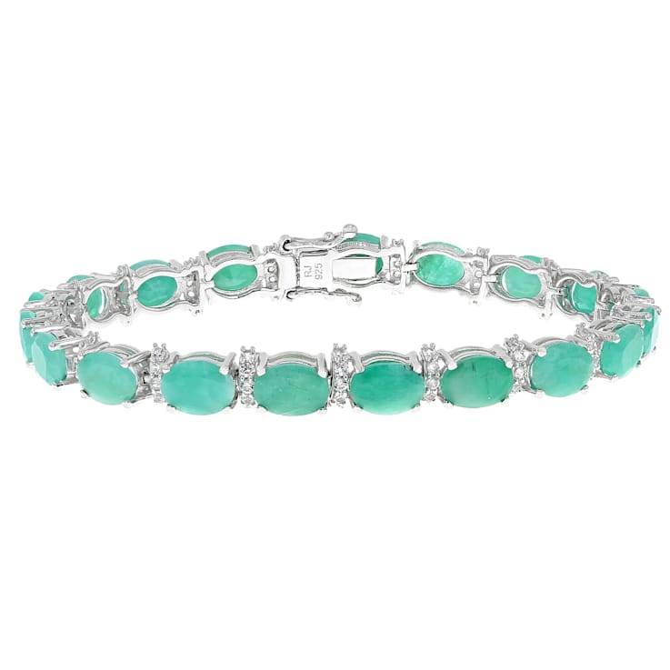 Emerald And White Zircon Tennis Bracelet In Sterling Silver 22.04ctw