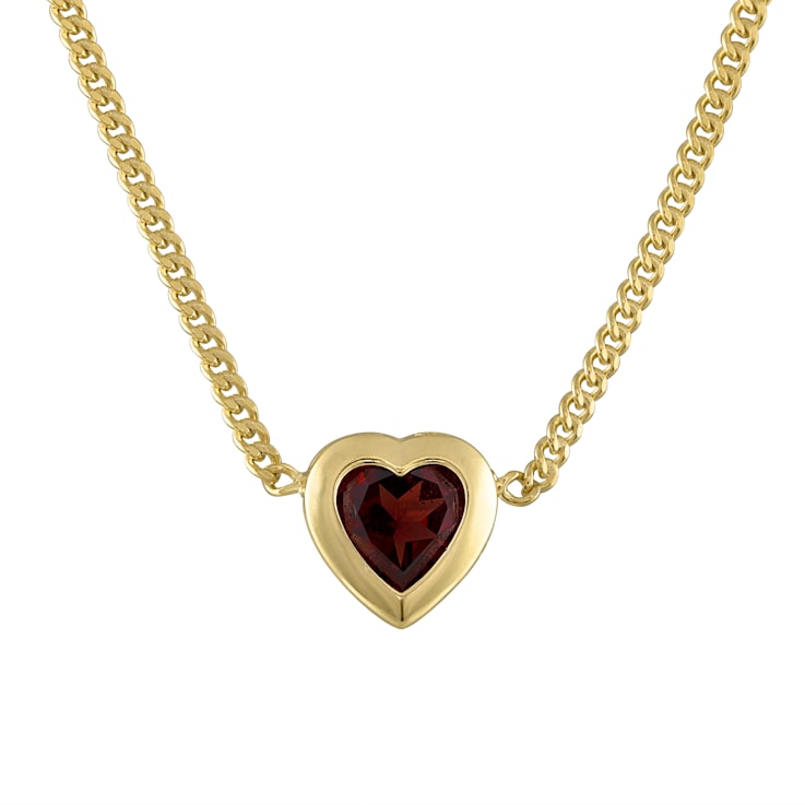 14K Yellow Gold Over Sterling Silver Garnet Heart Curb Chain Necklace 1.2ctw
