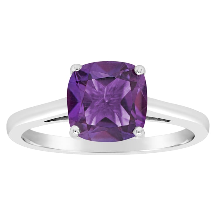 8mm Square Cushion Amethyst Rhodium Over Sterling Silver Ring