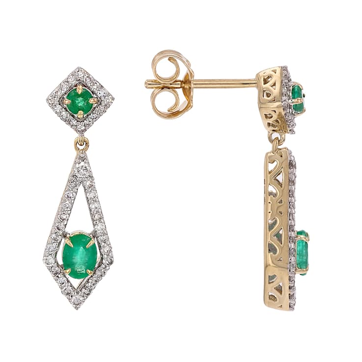 Zambian Emerald And Diamond Earrings In 10K Gold