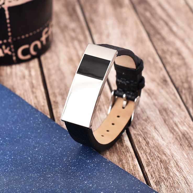 Mens Black Leather and Stainless Steel Bracelet