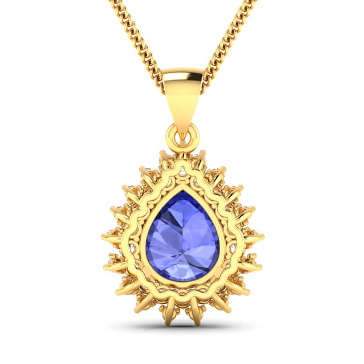 3.25ctw 14K Yellow Gold Tanzanite and White Diamond Pendant with 18 inch
Cable Chain