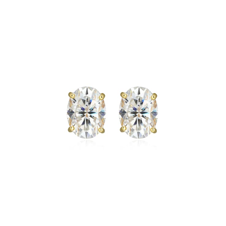 Oval Moissanite 14k Yellow Gold Over Silver Stud Earrings 3.00ctw DEW