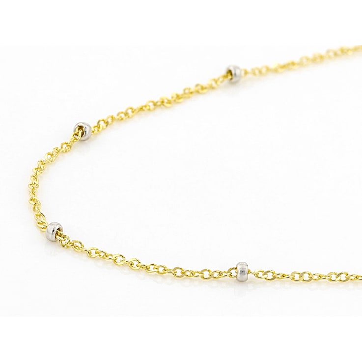 10K Yellow Gold with 10K White Gold Accents Station Ball Singapore Necklace