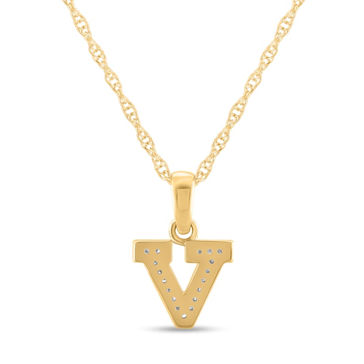 White Diamond Accent 10k Yellow Gold V Initial Pendant With 18” Rope Chain