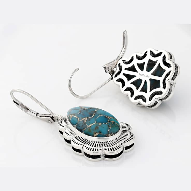 Large Turquoise Sterling Silver Dangle Earrings 16x10mm