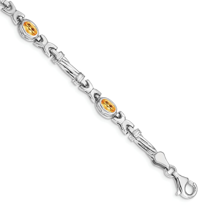 Rhodium Over 14k White Gold Citrine Bracelet