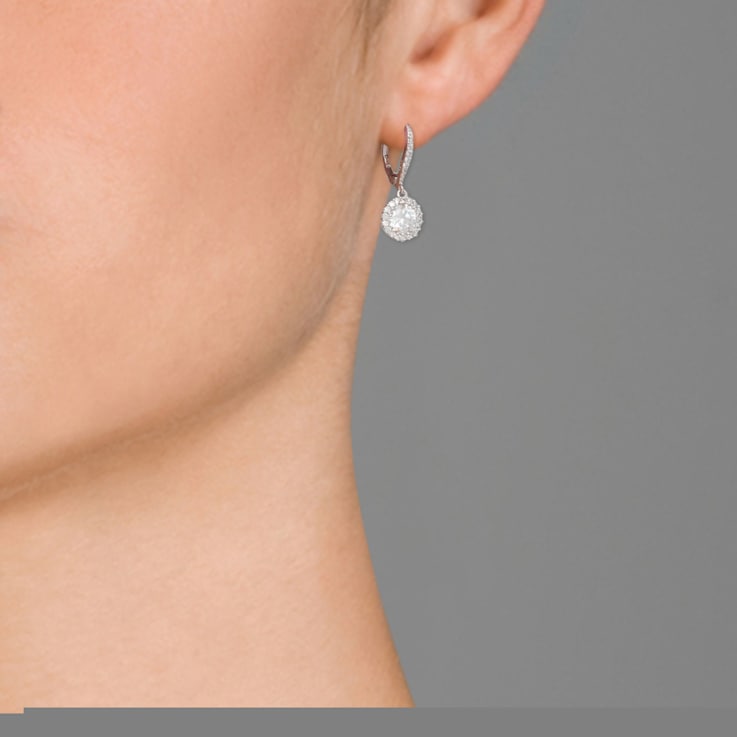 CZ Halo Drop Earrings In Sterling Silver